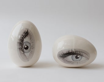 Ceramic Sculpture Art, Ceramic Easter Eggs, Set of 2 Ceramic Eye Sculptures, Good Eye Protection Sculpture, Fine Art, Unique Easter Decor