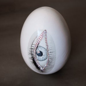 Swarovski Crystals Ceramic Eye Sculpture, Table Centerpiece, Bookshelf Decor, Unique Home Decor, Pottery Lover Gift, Ceramic Egg Sculpture