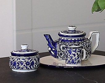 Blauer Blumenkeramik-Zuckerkanister, armenischer handbemalter Kanister, Teebehälter-Aufbewahrung, Kaffeekeramikbehälter mit Deckel, Tee-Liebhaber-Geschenk