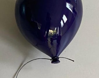Indigo Ceramic Balloon Sculpture, Glossy Glaze Wall Hanging, Pop Art Home Decor