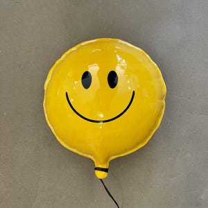 Smiley Face Ceramic Balloon, Yellow Ceramic Helium Balloon, Nursery Wall Art, Pop  ArtRoom Decor, Ceramic Sculpture, Fine Art Ceramics