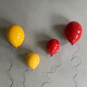 Contemporary Wall Art, Set of 4 Balloon Ceramic Sculptures, Unique Home Decor, Yellow Ceramic Balloon, Red Ceramic Balloon, Balloon Wall Art