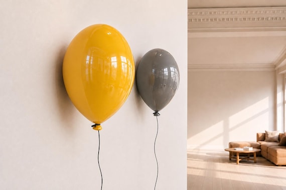 Eclectic Wall Hanging, Yellow Ceramic Balloon Sculpture, High Gloss Wall Art, Nursery Room Decor, Modern Wall Sculpture, Contemporary Art