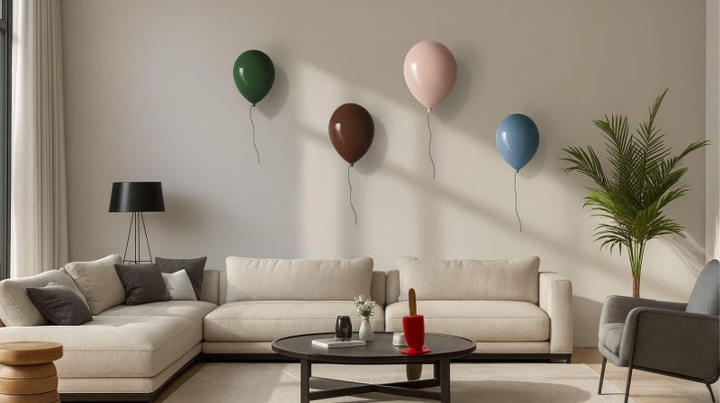 Ceramic Balloon Wall Sculpture, Aqua Green Glossy Clay Art image 4
