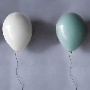 Ceramic Balloon Wall Sculpture, Aqua Green Glossy Clay Art image 2