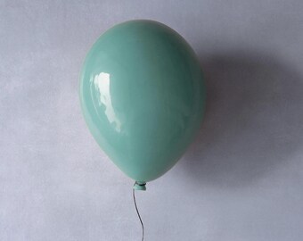 Jade Green Ceramic Balloon Wall Art Sculpture, Modern Pop Art Decor, Pastel wall decoration, interior design unique accent