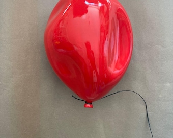 Red Ceramic Deflated Balloon Sculpture, One of a Kind Ceramic Balloon, Sculpture Wall Hanging, contemporary pottery art,