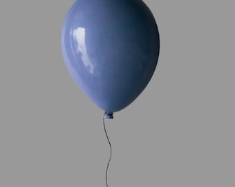 Ceramic Balloon Wall Sculpture, Denim Blue Glossy Glaze Art, Contemporary Decor