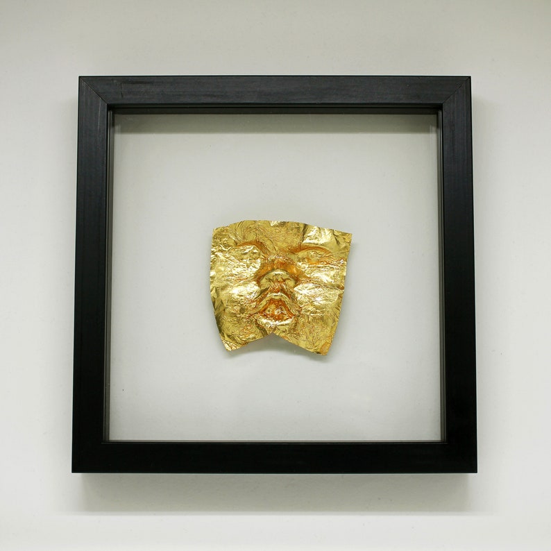 Modern konst, unik skulptur av guldöron, biennalkonst, inredningsarkitekt, Dana Bloom originalkonst, anländer inramad bild 3