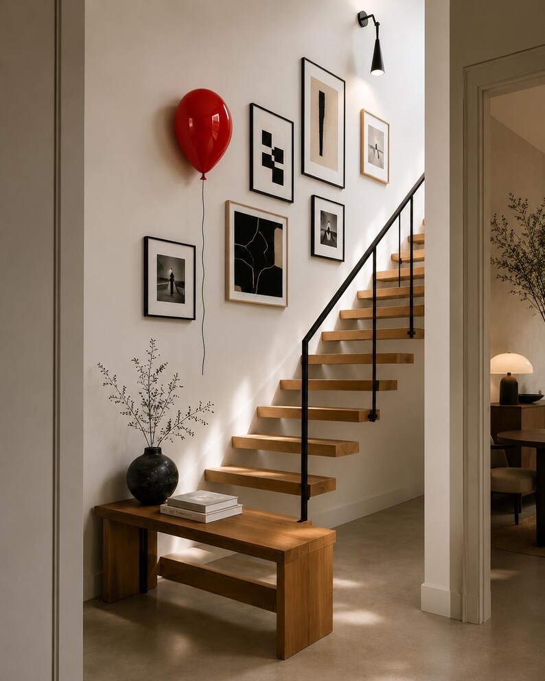 Contemporary Wall Art, Set of 4 Balloon Ceramic Sculptures, Unique Home Decor, Yellow Ceramic Balloon, Red Ceramic Balloon, Balloon Wall Art image 8