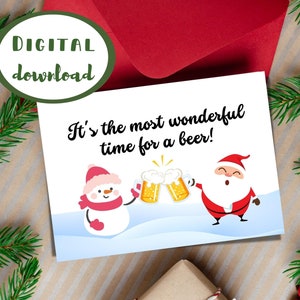 Christmas Card Digital download card, it&#39;s the most wonderful time for a beer, print at home Christmas card, instant download Christmas card