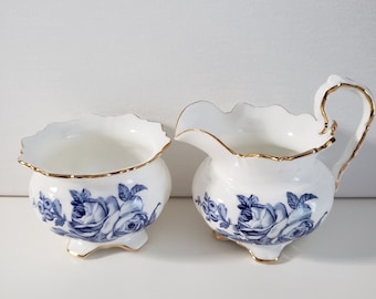 Aynsley Vintage Cream and Sugar Bowl Blue and White