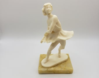 Rare Figure Skater Alabaster with Marble Base Sculpture Figurine