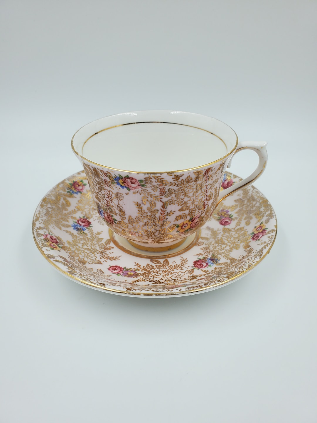 Colclough Pink and Gold Chintz Roses Floral Teacup and Saucer Set - Etsy