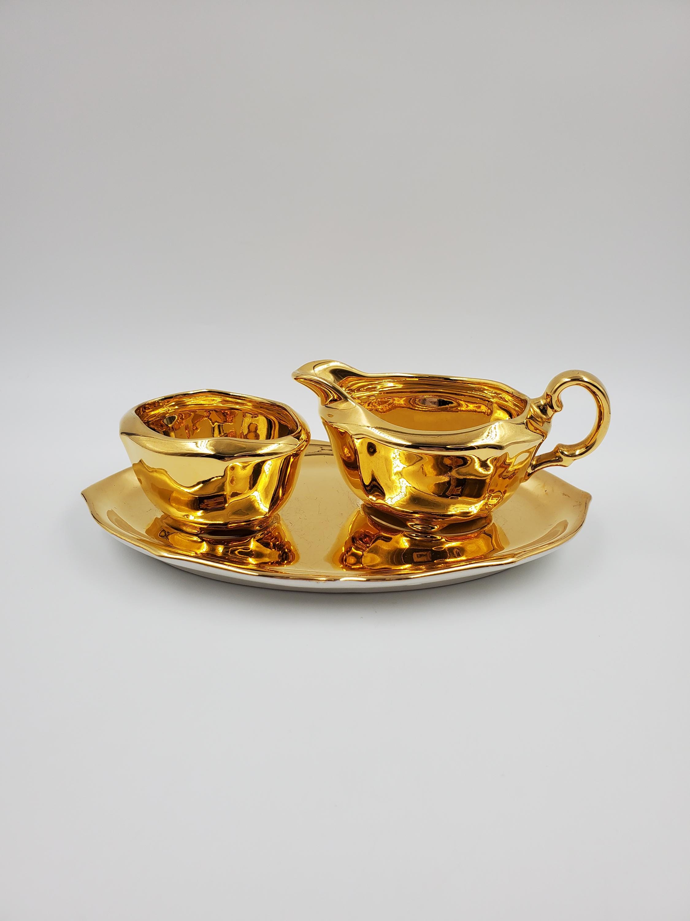 Royal Winton Grimwades Gold Creamer And Sugar Bowl With Tray