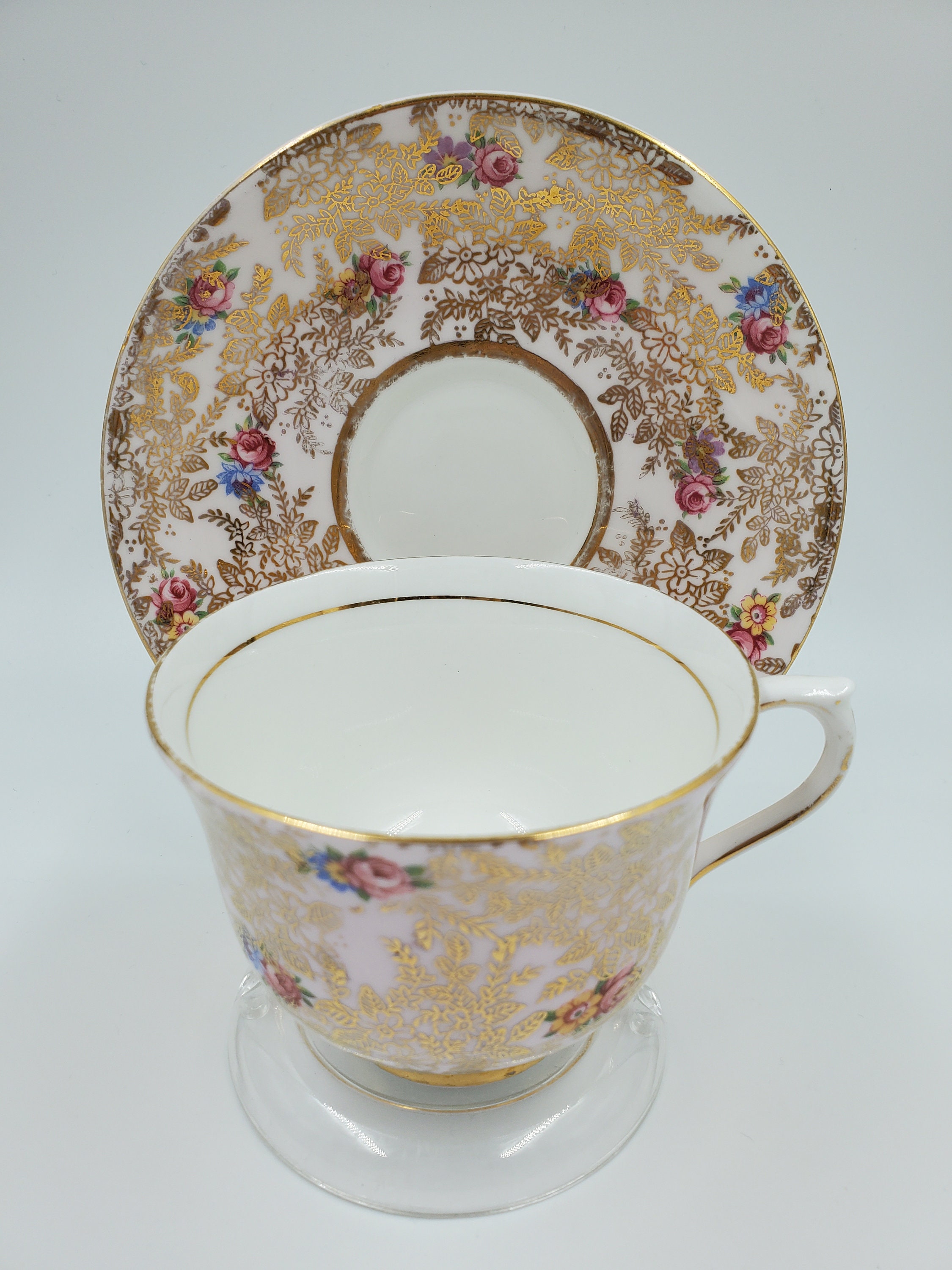 Colclough Pink and Gold Chintz Roses Floral Teacup and Saucer Set - Etsy
