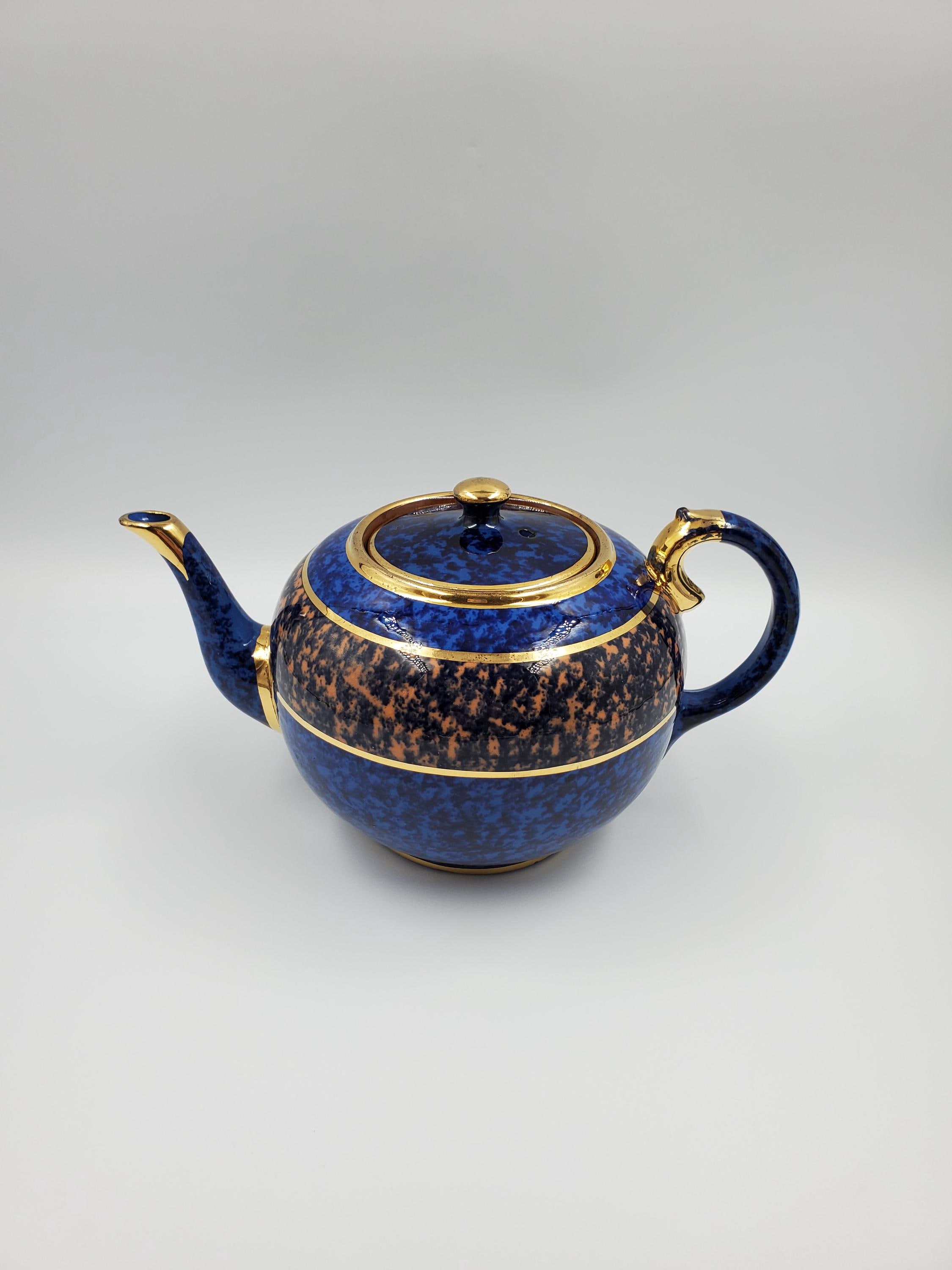 Vintage Brown Betty Mottled Cobalt Blue Teapot With Gold Trim - Etsy