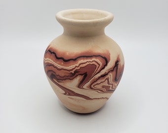 Vintage Nemadji Pottery Hand Made Brown Swirl Vase USA