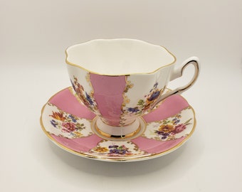 Salisbury Pink Floral Footed Bone China Teacup and Saucer