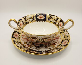 Aynsley England Bone China Soup Bowl and Saucer Set Imari Pattern