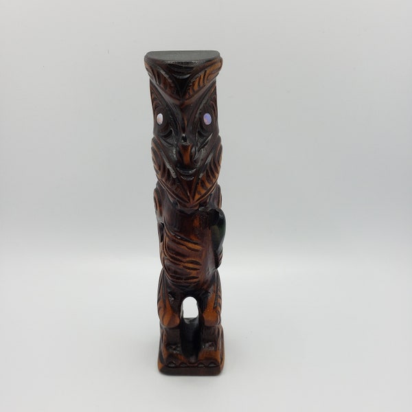 Totem Tiki Maori en bois sculpté à la main vintage de Nouvelle-Zélande