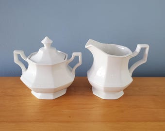 Vintage Johnson Brothers Heritage White Creamer And Sugar Bowl With Lid