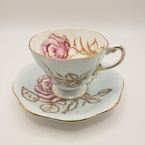 Rare Vintage Foley &quot;Blue &quot; Bone China Teacup And Saucer Set