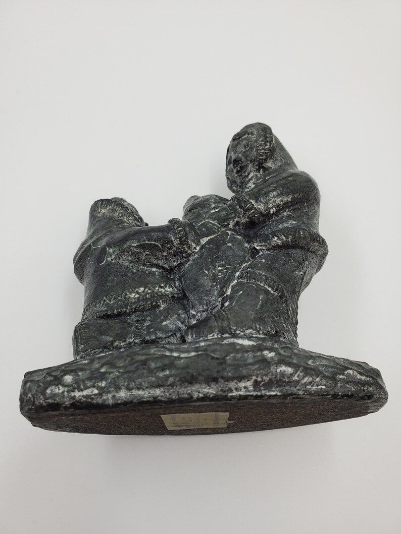 Wolf Original Soapstone Inuit Couple With Seal Signed Figurine Etsy