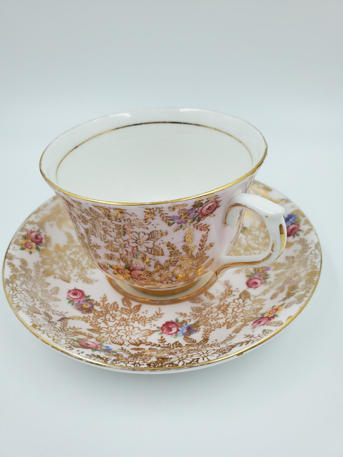 Colclough Pink and Gold Chintz Roses Floral Teacup and Saucer Set - Etsy