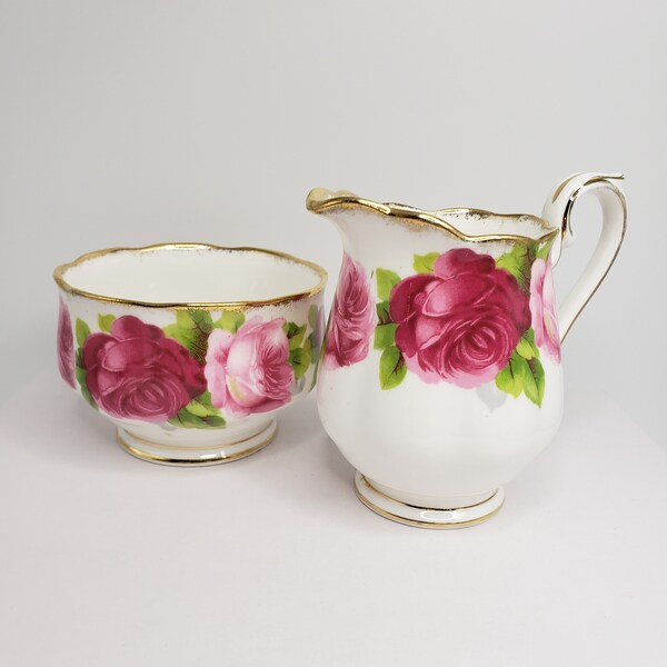 Royal Albert Old English Rose Bone China Creamer And Sugar Bowl