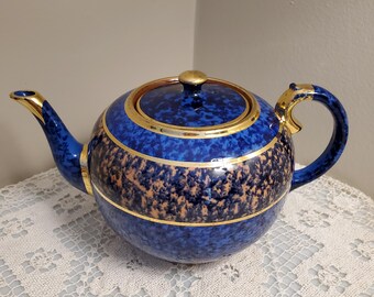 Vintage Brown Betty Mottled Cobalt Blue Teapot With Gold Trim - Etsy