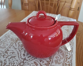 Théière rouge vintage London Pottery avec infuseur en acier inoxydable