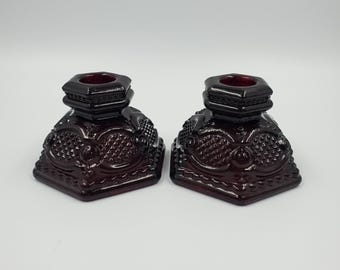 Avon Cape Cod Ruby Red Glass Candle Holders Set Of Two