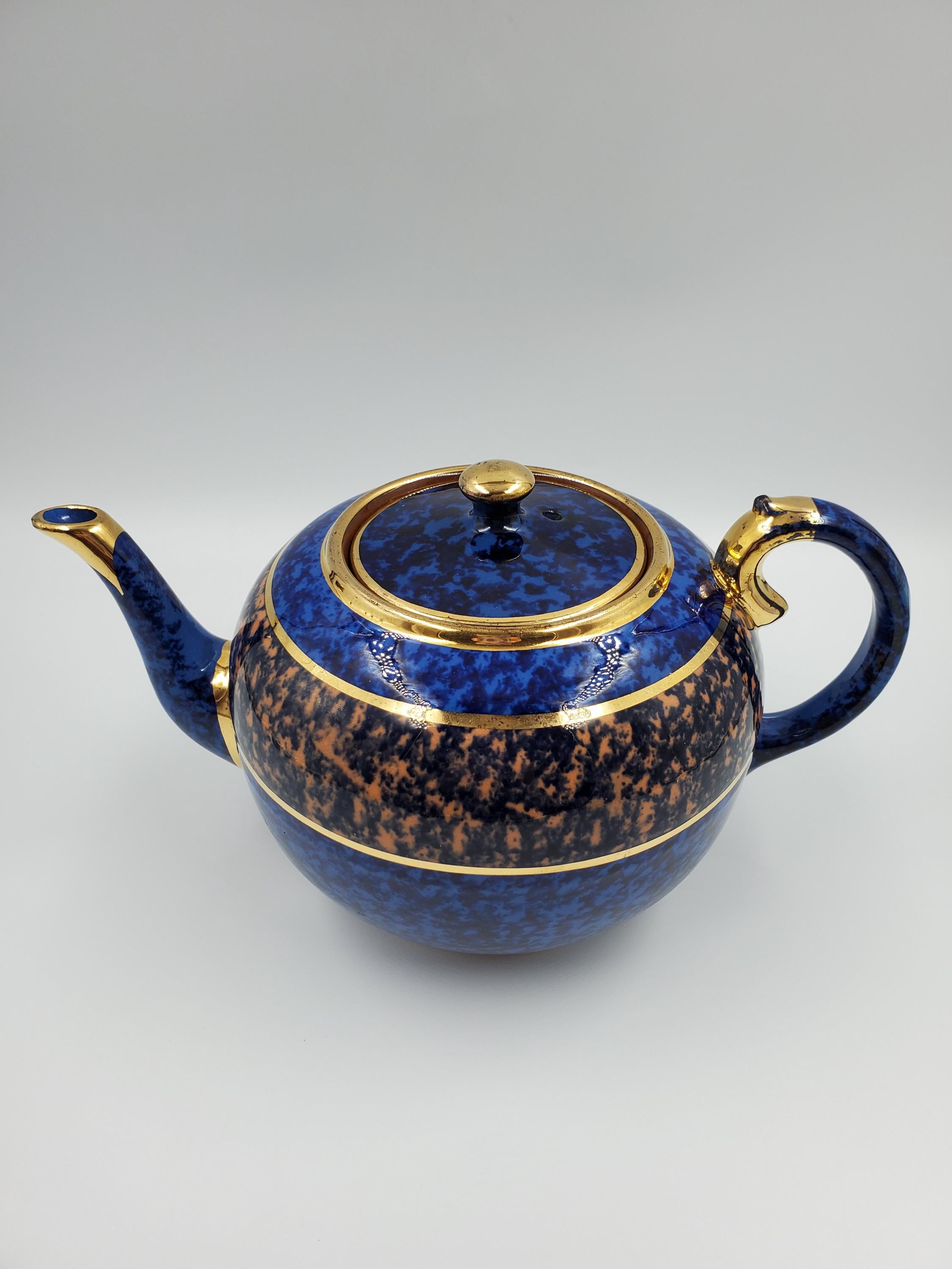 thbt マリーゴールドポニー　ダークブルー Vintage Brown Betty Mottled Cobalt Blue Teapot With Gold Trim - Etsy