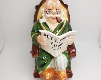 Lefton Vintage Porcelain Retirement Fund Piggy Bank Figurine