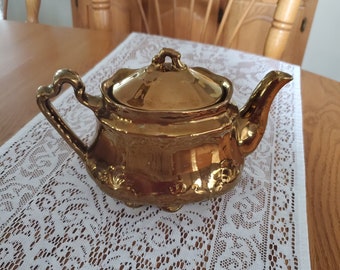 Rare Antique Arthur Wood Gold Teapot With Infuser # 4306