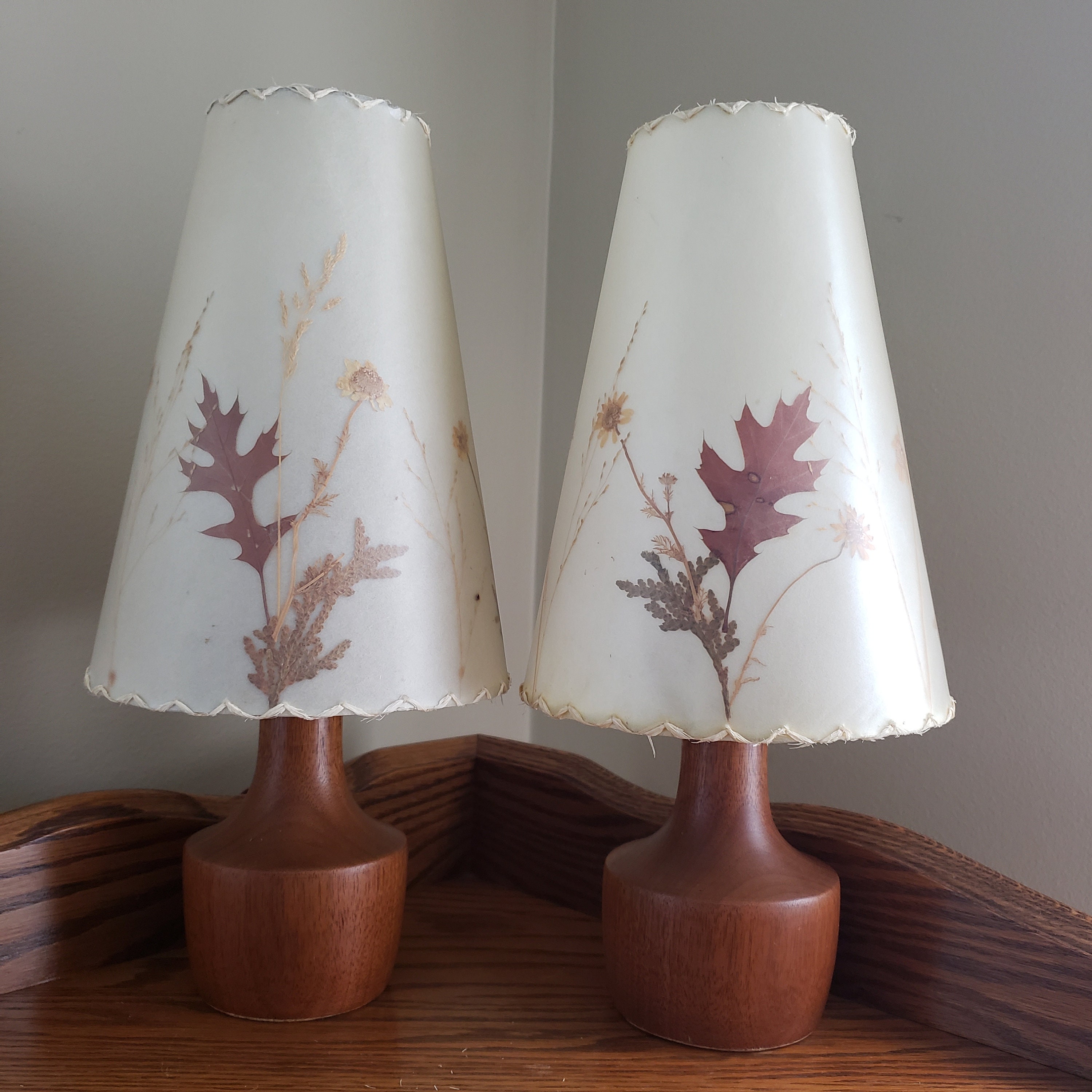 Hildegard Dornbusch Signed Pressed Leaf Parchment Shade Set of Two
