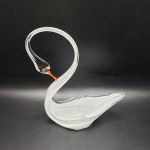Vintage Art Glass White Swan Trinket Dish Figurine