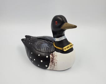 Vintage Loon Spardose handbemalte Keramikfigur