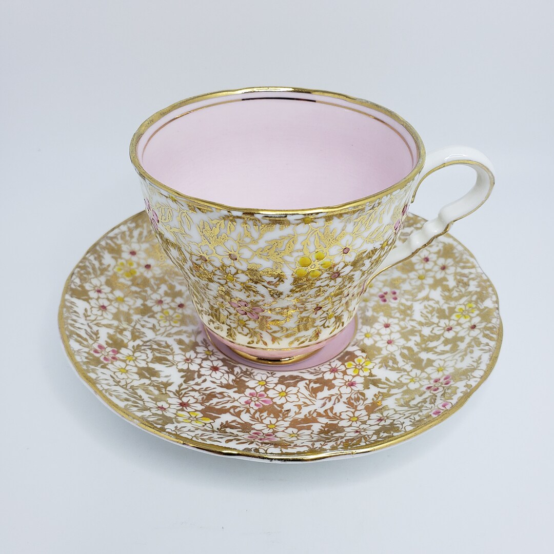 Royal Stafford Pink and Gold Bone China Teacup and Saucer Set Etsy UK
