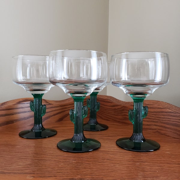 Libby Set Of Four Vintage Cactus Stemmed 10 Ounce Margarita Glasses