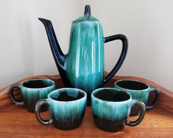 MCM ブルー/グリーン ドリップ グレーズ コーヒーポット - Etsy 日本