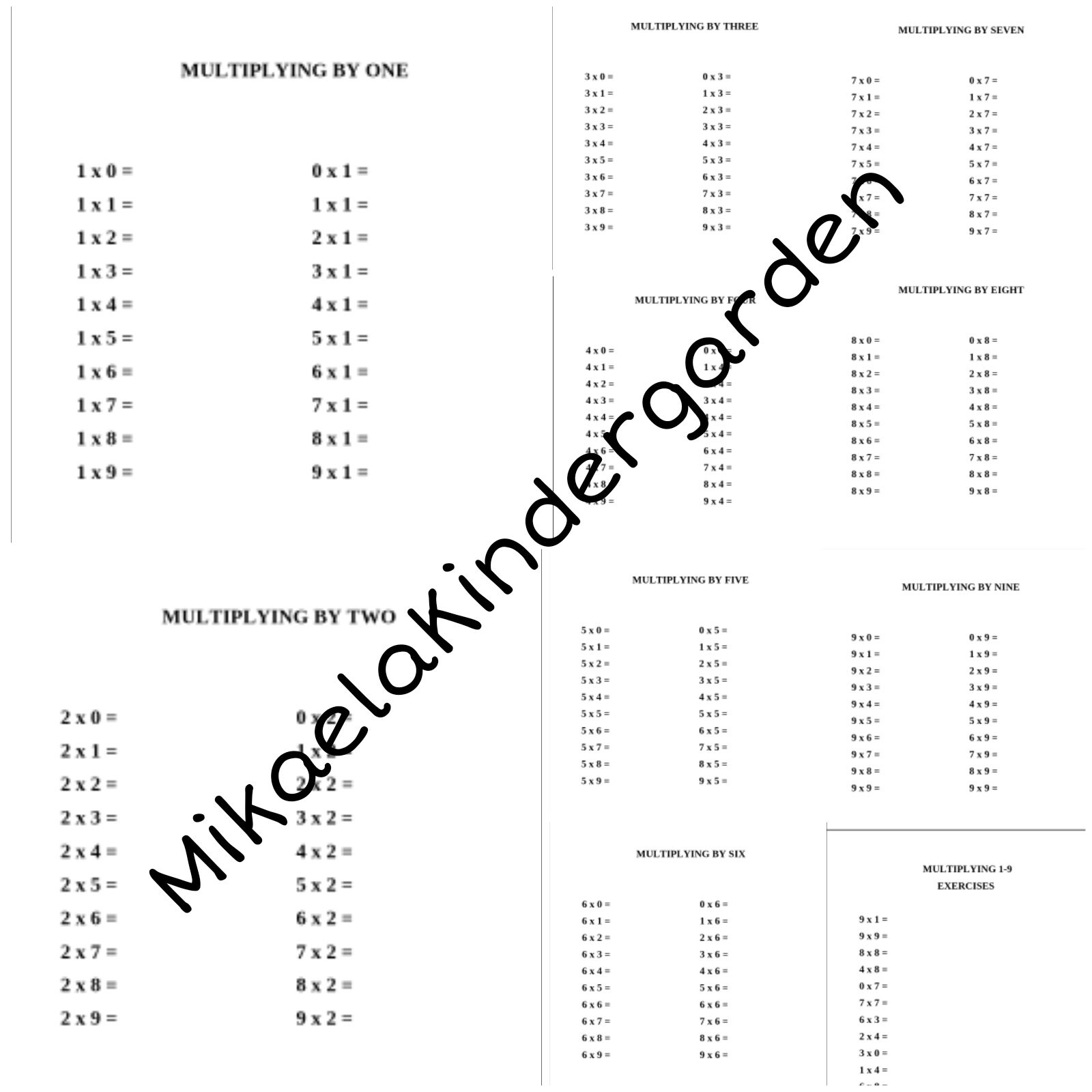 10 Printable Math Worksheets Multiplication From 1 to 9 - Etsy