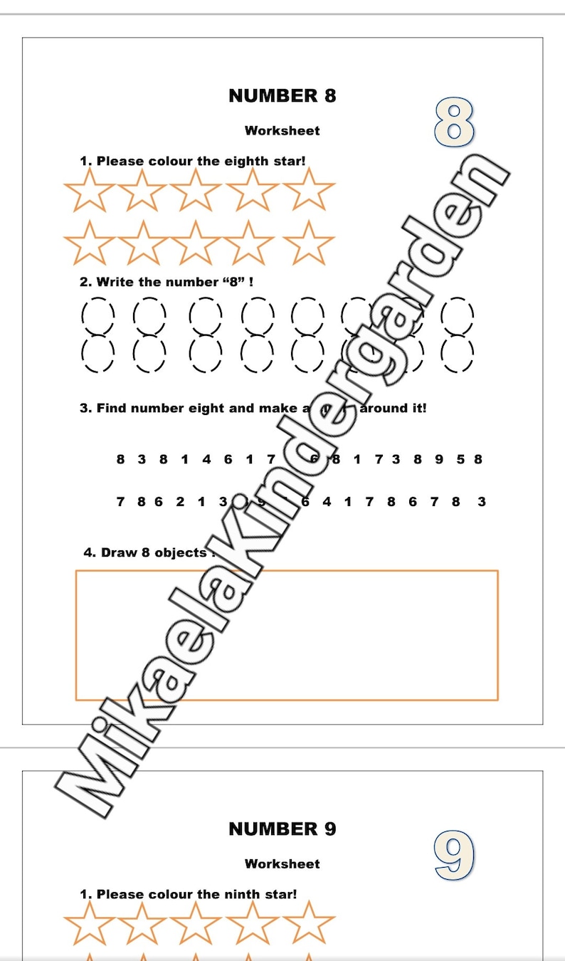 Numbers 1-10 Printable Worksheets for Kindergarden - Etsy Australia