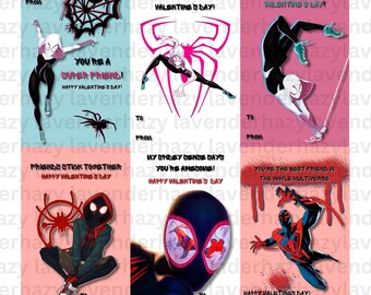 Spiderman and friends Valentine's Day Cards - instant download pdf printable - into the spiderverse - printable valentine's day cards