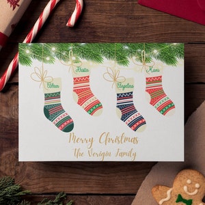 Tarjetas de Navidad con nombre de familia, tarjetas de nombres de familia, tarjeta familiar, tarjetas familiares de Navidad, tarjetas de Navidad de mi familia, medias, personalizadas
