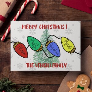 Cartões de Natal com nomes de família, cartões com nomes de família, cartões de família, cartões de família de Natal, cartões de Natal da minha família, luzes, personalizados