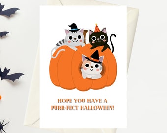 Black Cat, Halloween Cat Card, Halloween Card, Greeting Card, Red Moon, Fall Greeting Card, Halloween, Happy Halloween, Purr-fect