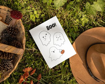 Happy Ghost, Boo, Halloween Greeting Card, Trick or Treat Card, Ghost Card, Fall Greeting Card