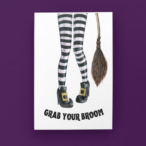 Sorcière d'Halloween, Joyeux Halloween, Halloween, Carte de voeux d'Halloween, Carte de voeux d'automne, Sorcière, Obtenez votre balai, Carte de voeux